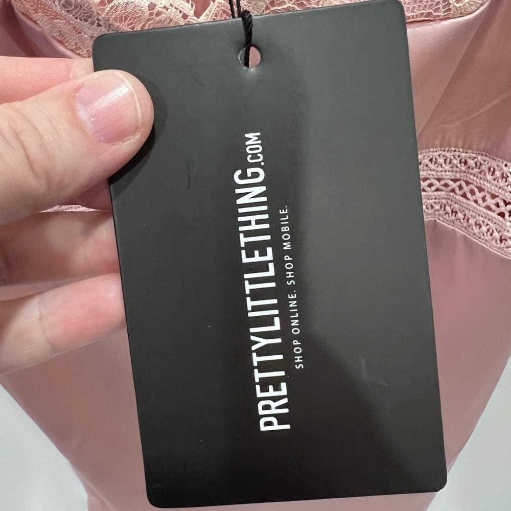 NWT PrettyLittleThing Coquette Satin Slip Dress Pink Lace Mini Y2K - Picture 10 of 11